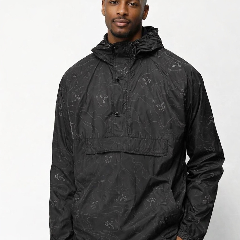 RipnDip black cat Nermal anorak windbreaker jacket hooded size large skater punk